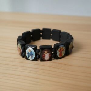 Black Religious Wooden Bracelet, Saints Bracelet, Catholic Bracelet